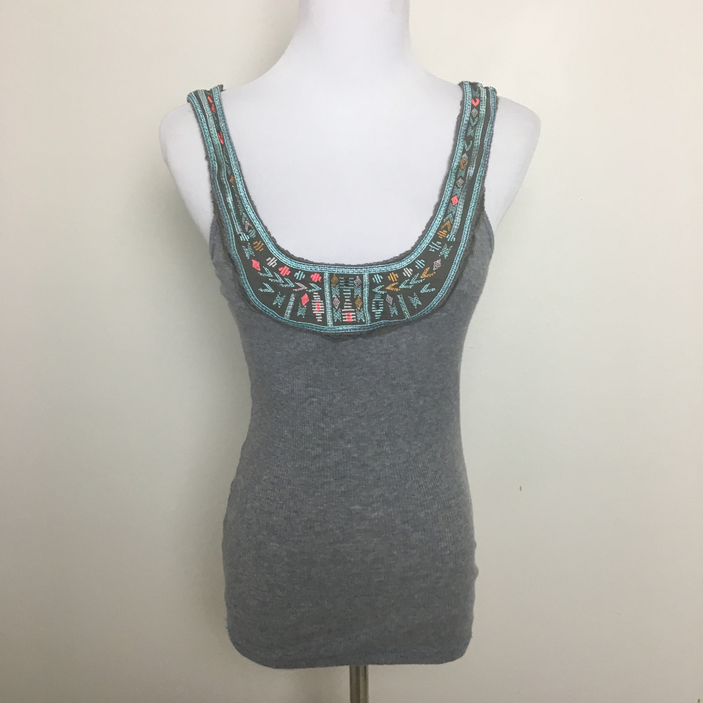 Free People Embroidered Ribbed Tank Top Sz M